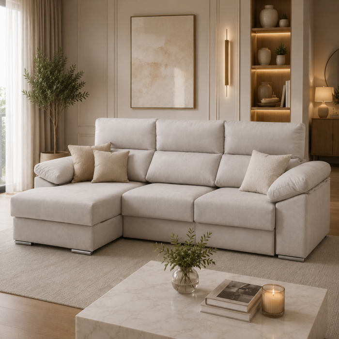 Sofá ChaiseLongue Tokio con Asientos Extraíbles y Arcones